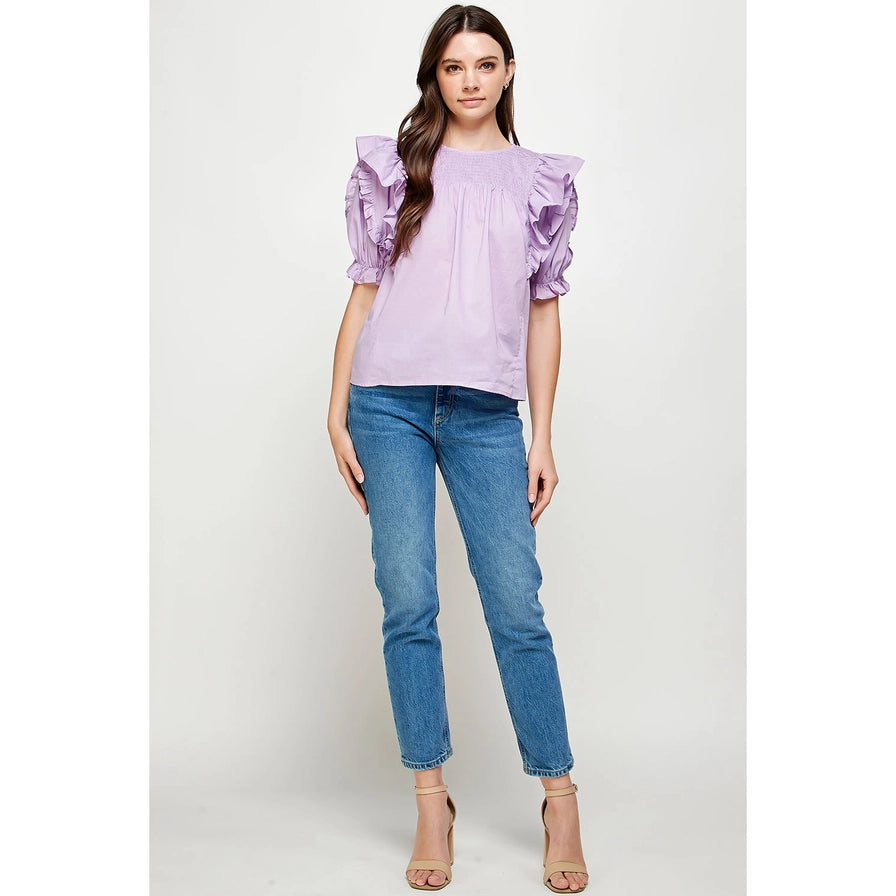 Ruffle Frill Puff Short Sleeve Voile Top