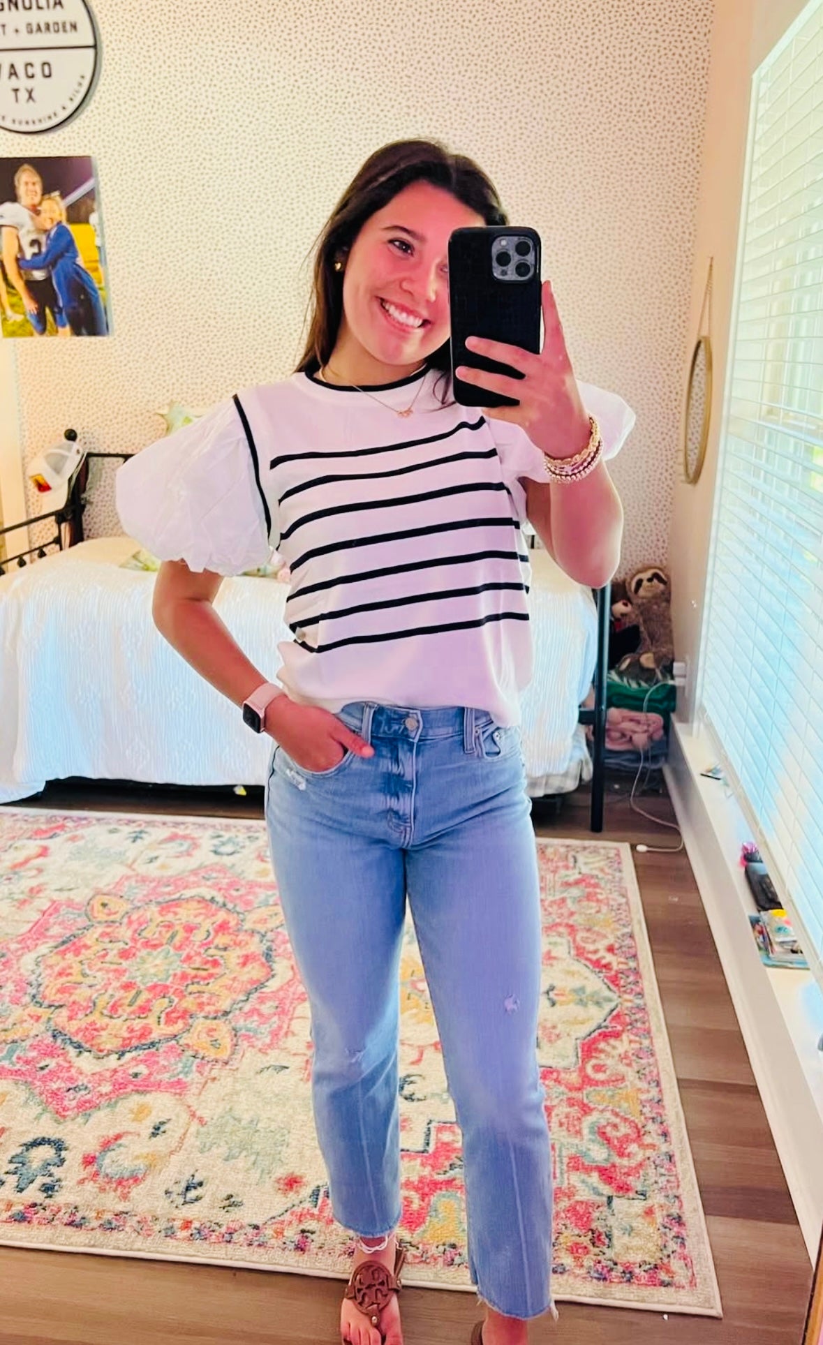 Striped bubble sleeve top