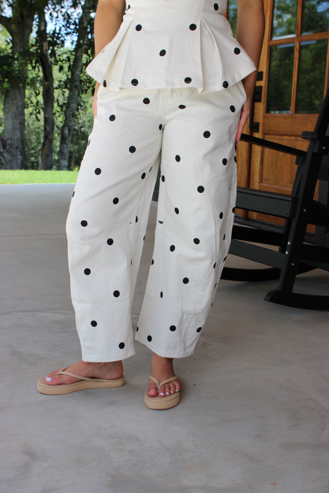 Dotted peplum top and barrel pant