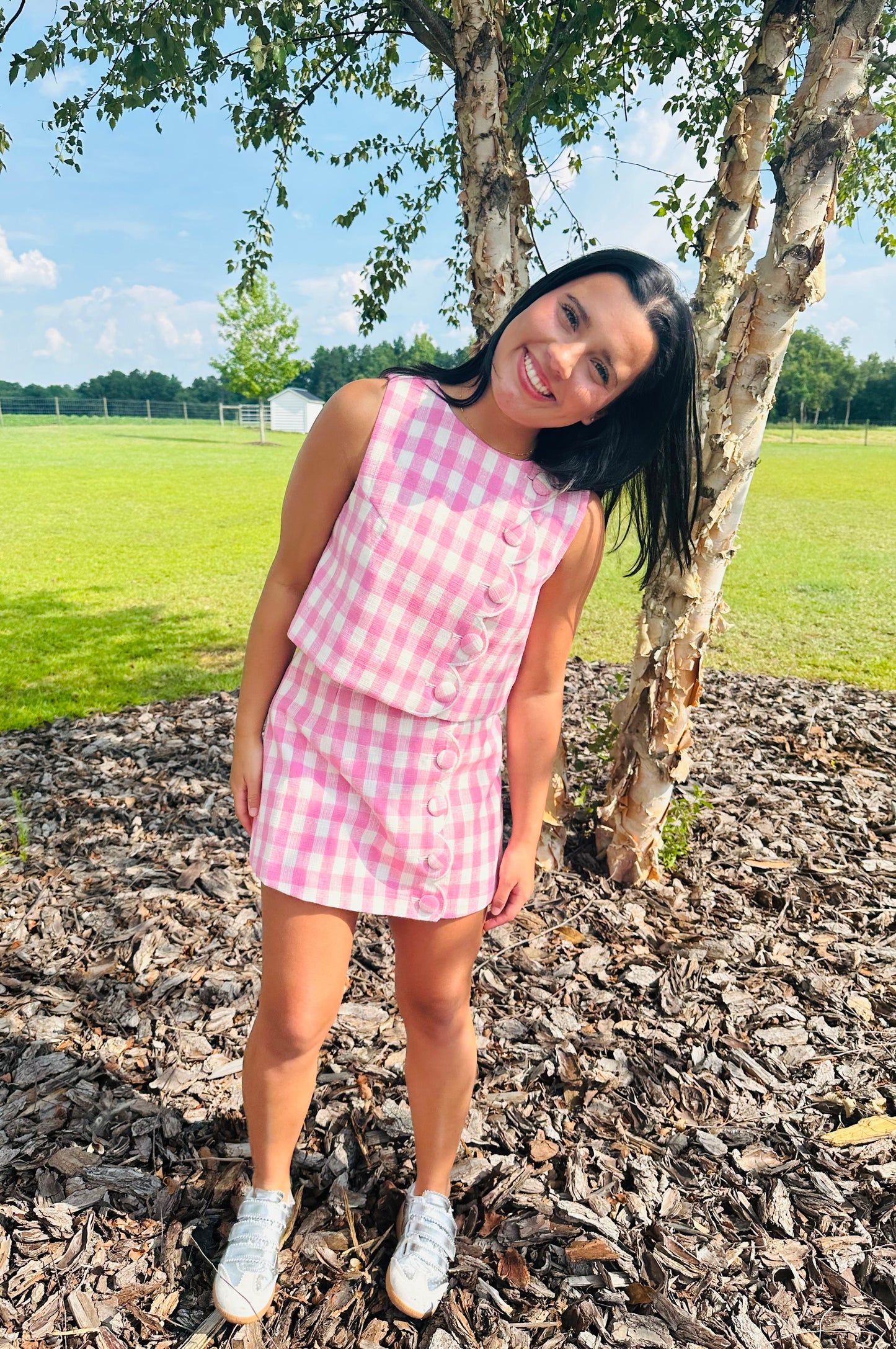 Gingham plaid skort set