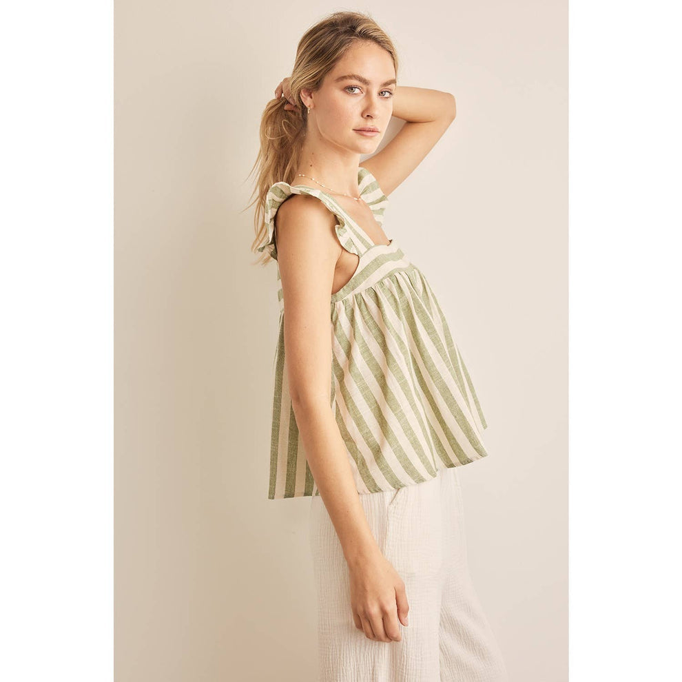 Striped linen ruffle top