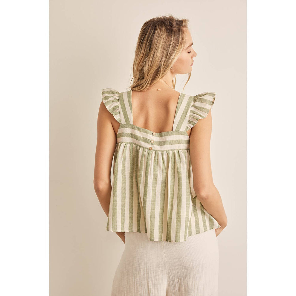 Striped linen ruffle top