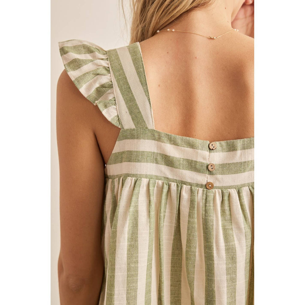 Striped linen ruffle top