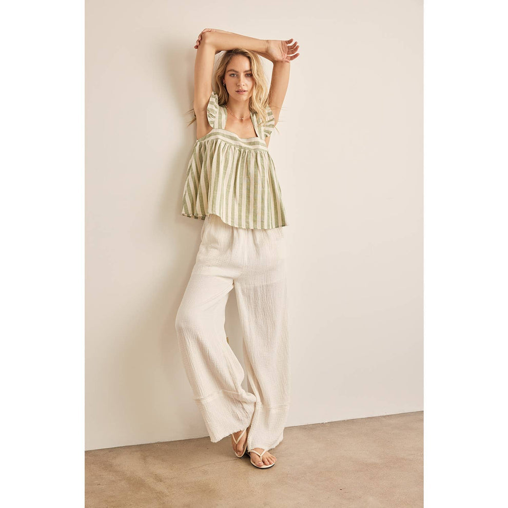Striped linen ruffle top