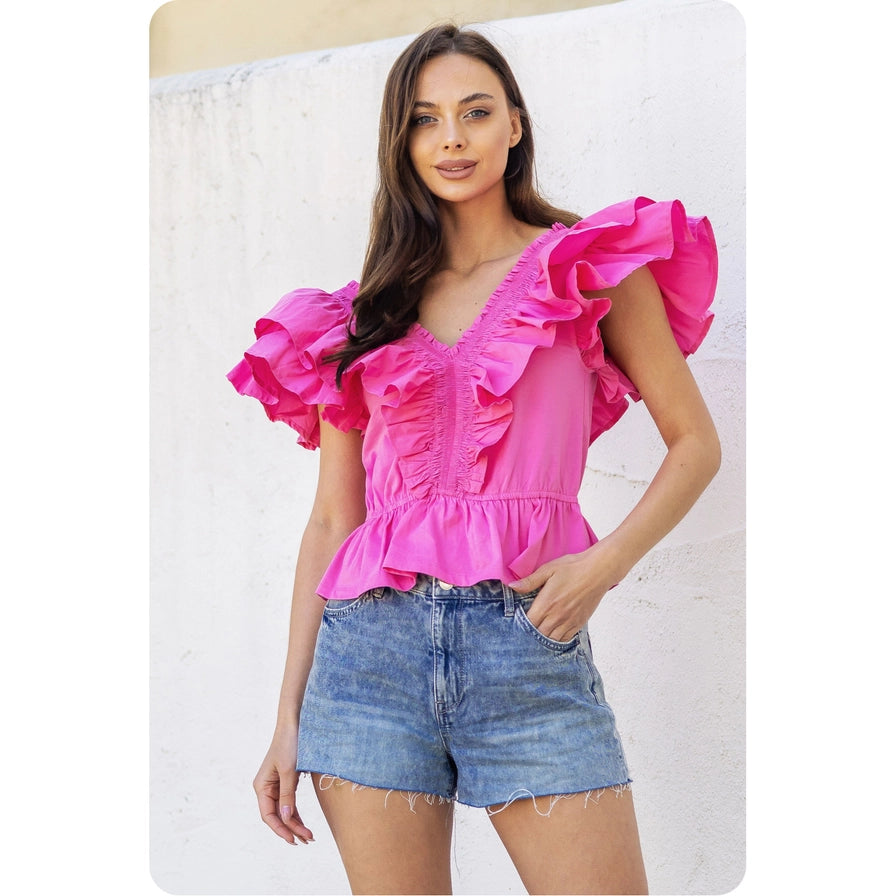 Ruffled poplin knit top