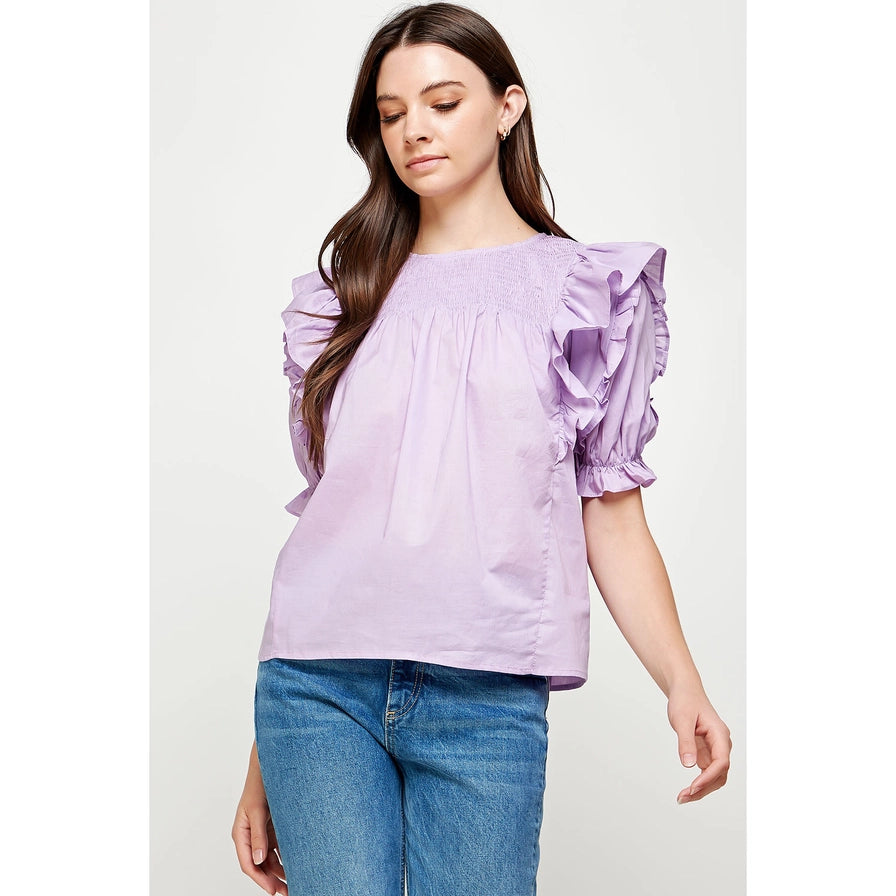 Ruffle Frill Puff Short Sleeve Voile Top