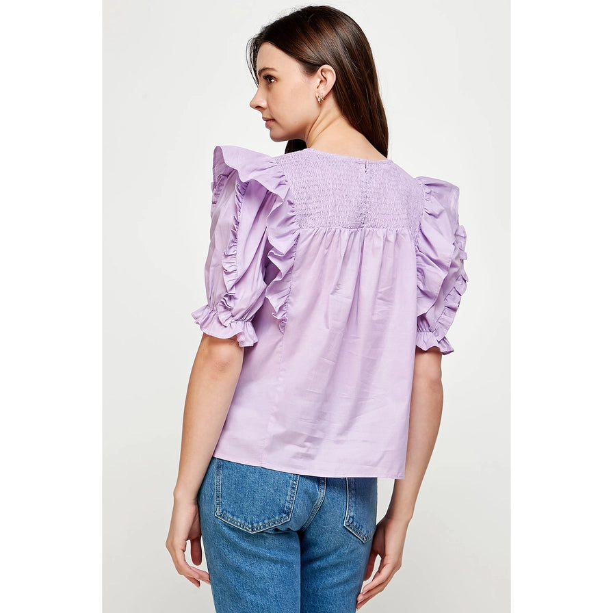Ruffle Frill Puff Short Sleeve Voile Top