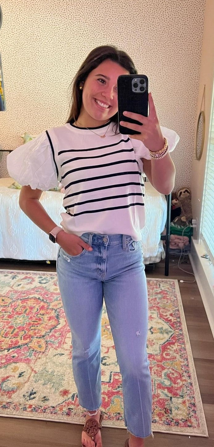 Striped bubble sleeve top