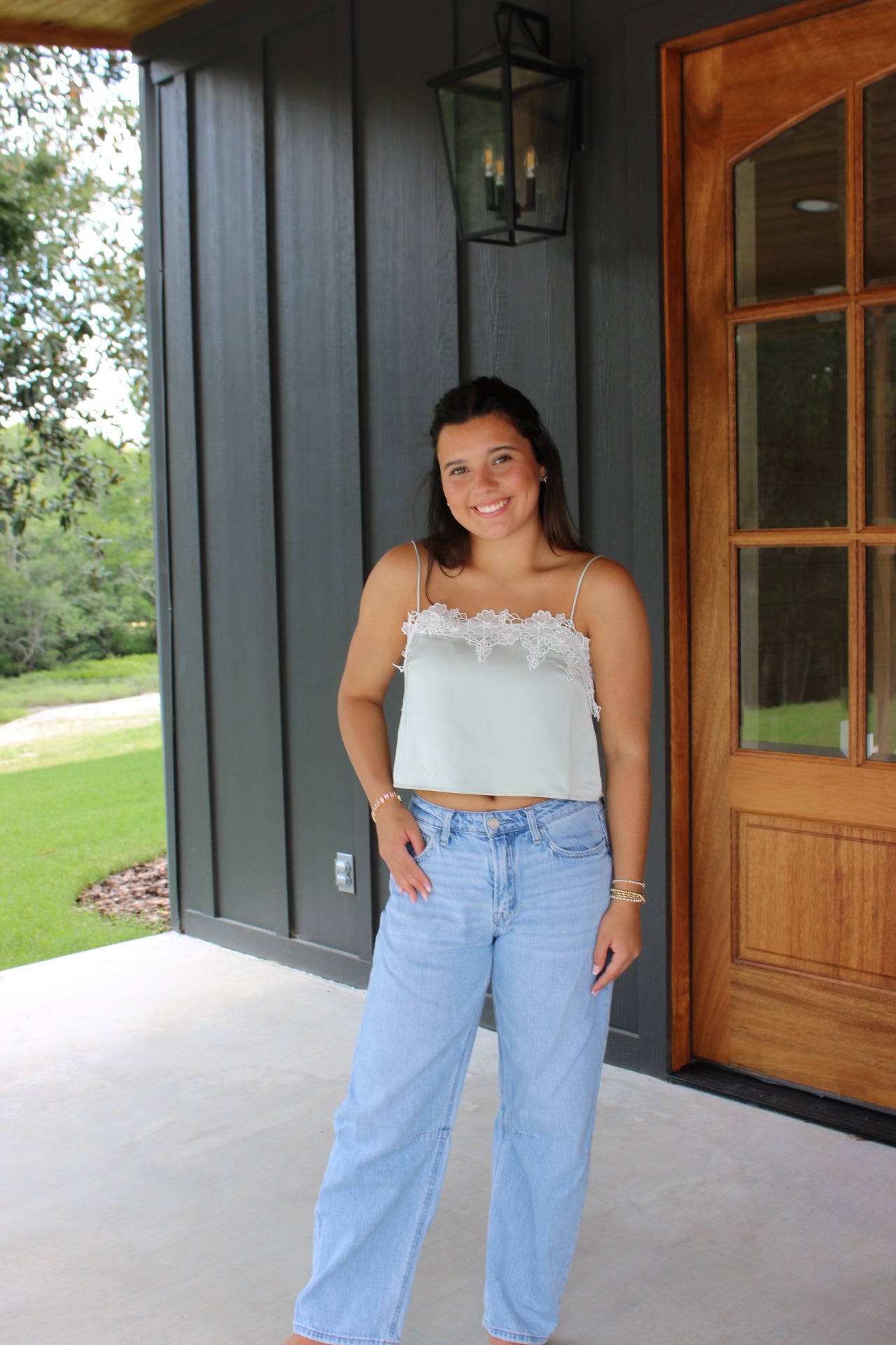 Mint lace cropped tank