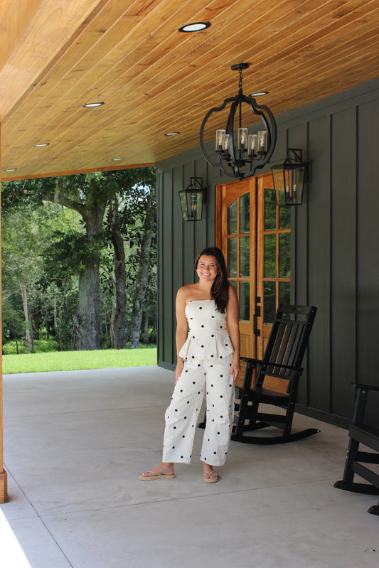 Dotted peplum top and barrel pant