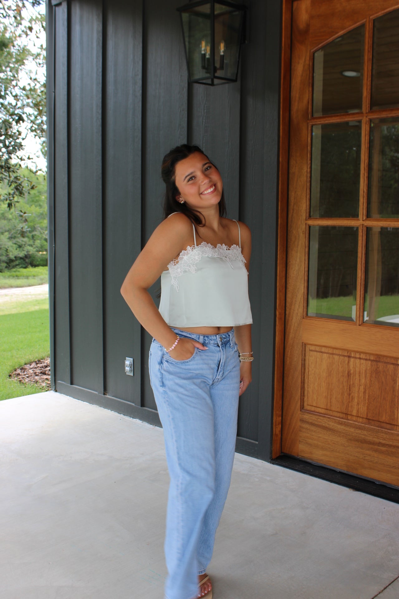 Mint lace cropped tank
