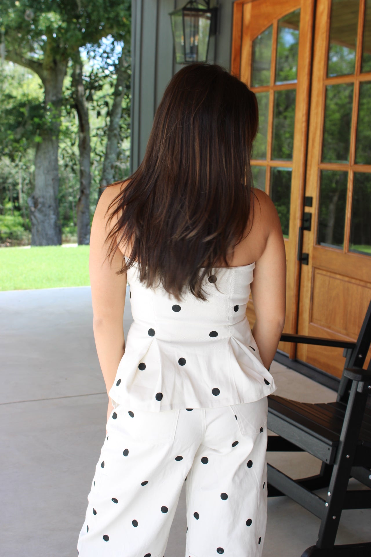 Dotted peplum top and barrel pant