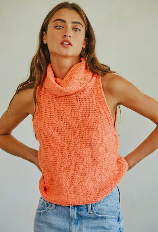 Coral mock neck knit sweater