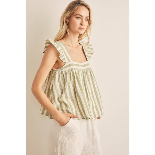 Striped linen ruffle top