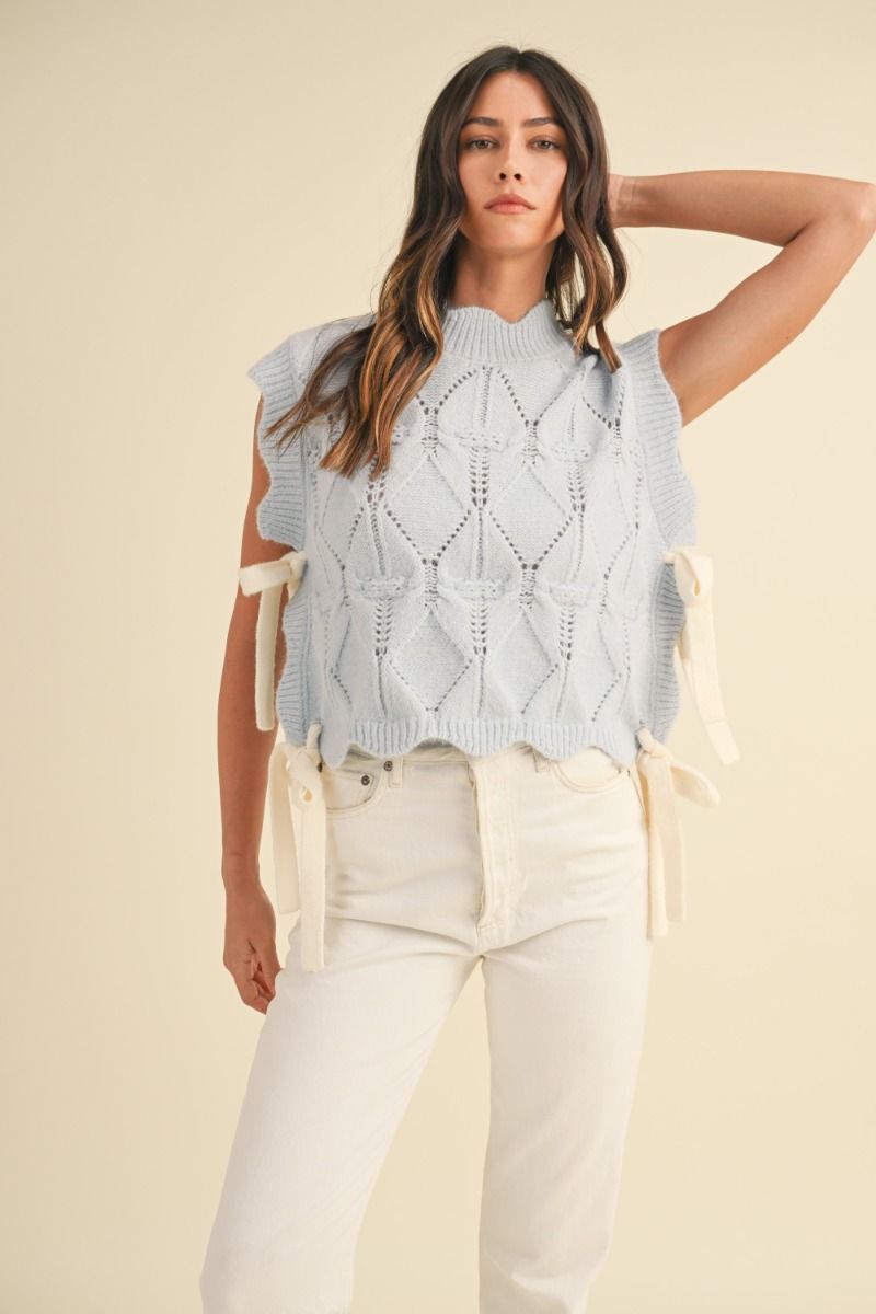 Cable sweater with scalloped detail