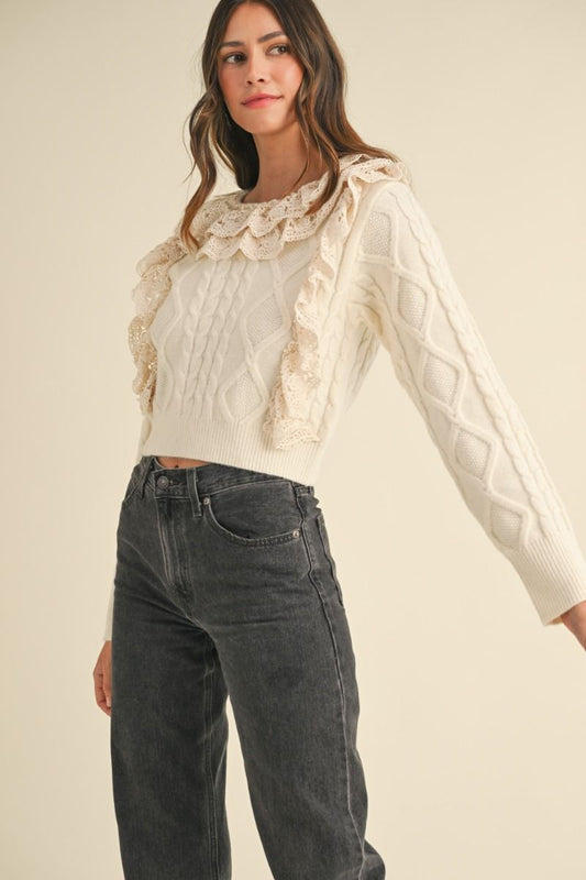 Ruffled lace crochet sweater